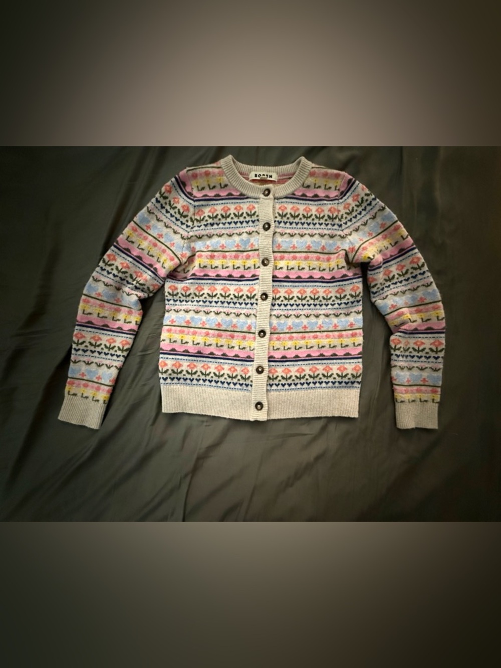 Edie Fair Isle Flowers Wool Blend Cardigan